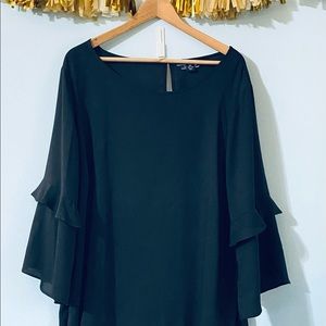 Lands’ End Black Ruffle Sleeve Blouse